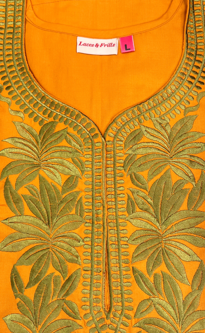 Yellow Embroidery Soft Cotton Nighty. Soft Breathable Fabric | Laces and Frills