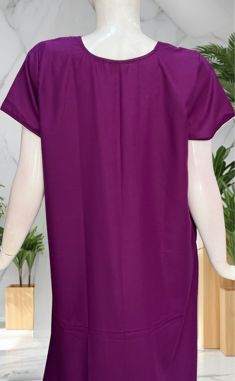 Violet Embroidery Soft Cotton Nighty. Soft Breathable Fabric | Laces and Frills