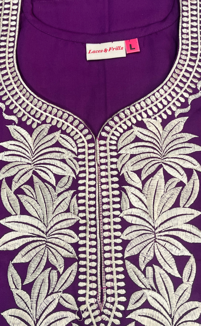 Violet Embroidery Soft Cotton Nighty. Soft Breathable Fabric | Laces and Frills