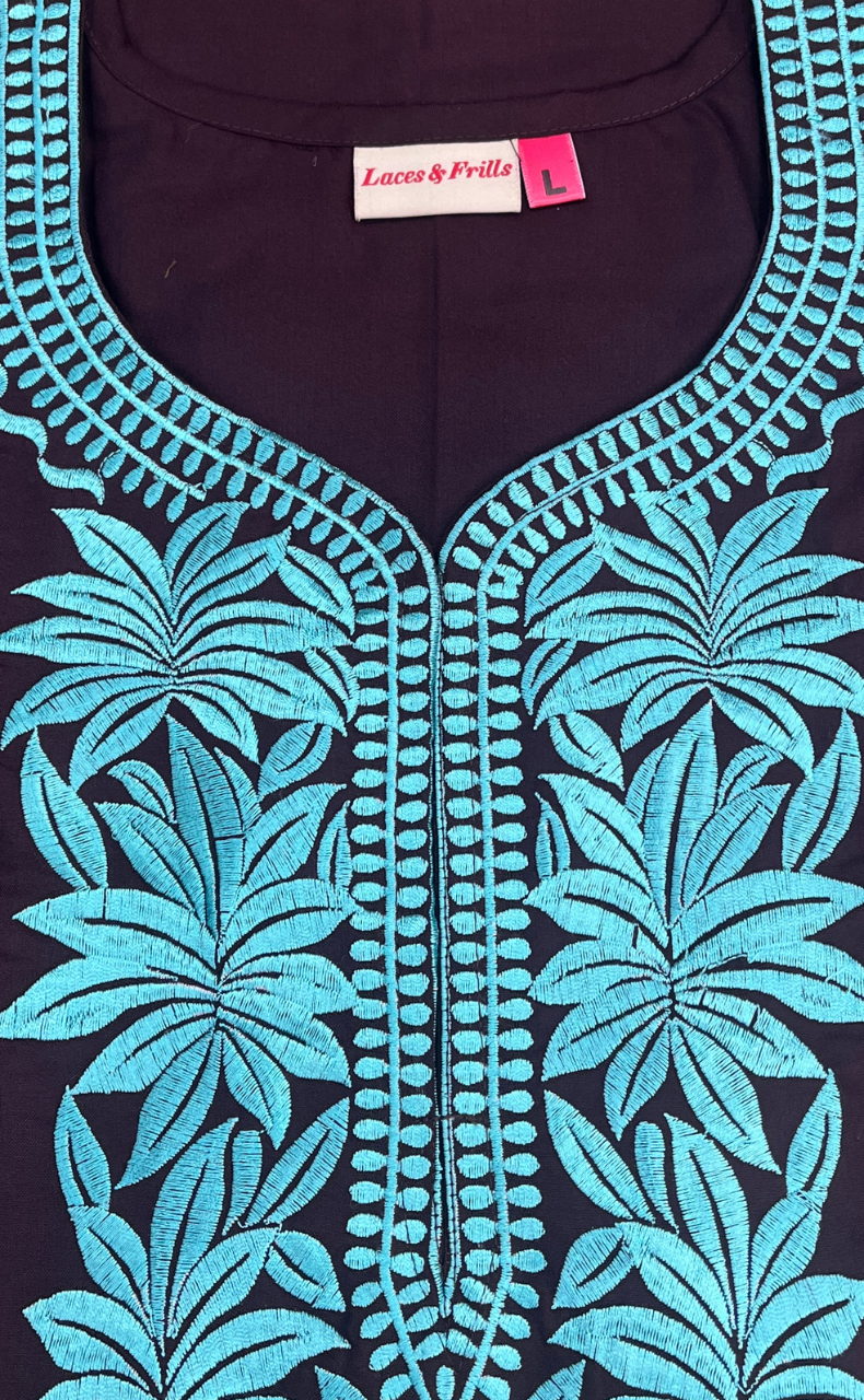 Brown Embroidery Soft Cotton Nighty. Soft Breathable Fabric | Laces and Frills