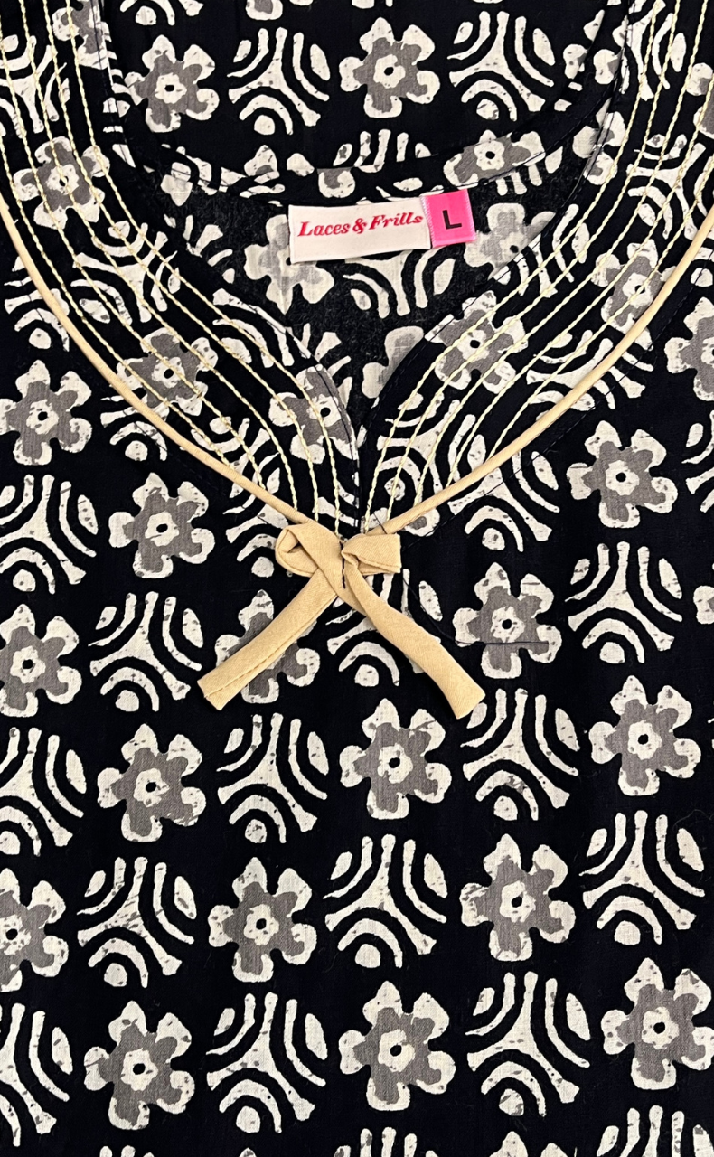Black Flora Pure Cotton Nighty. Pure Durable Cotton | Laces and Frills