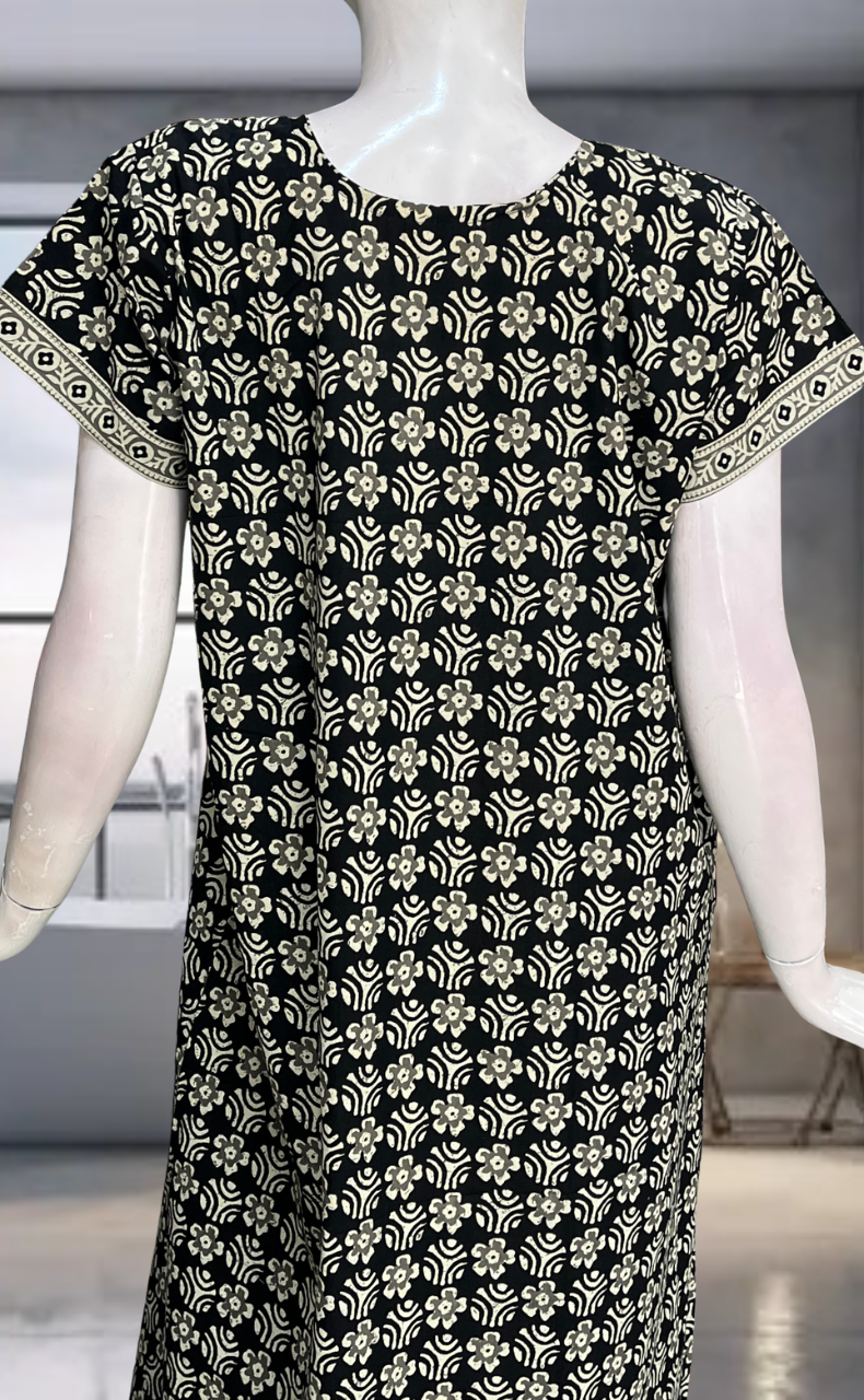 Black Flora Pure Cotton Nighty. Pure Durable Cotton | Laces and Frills