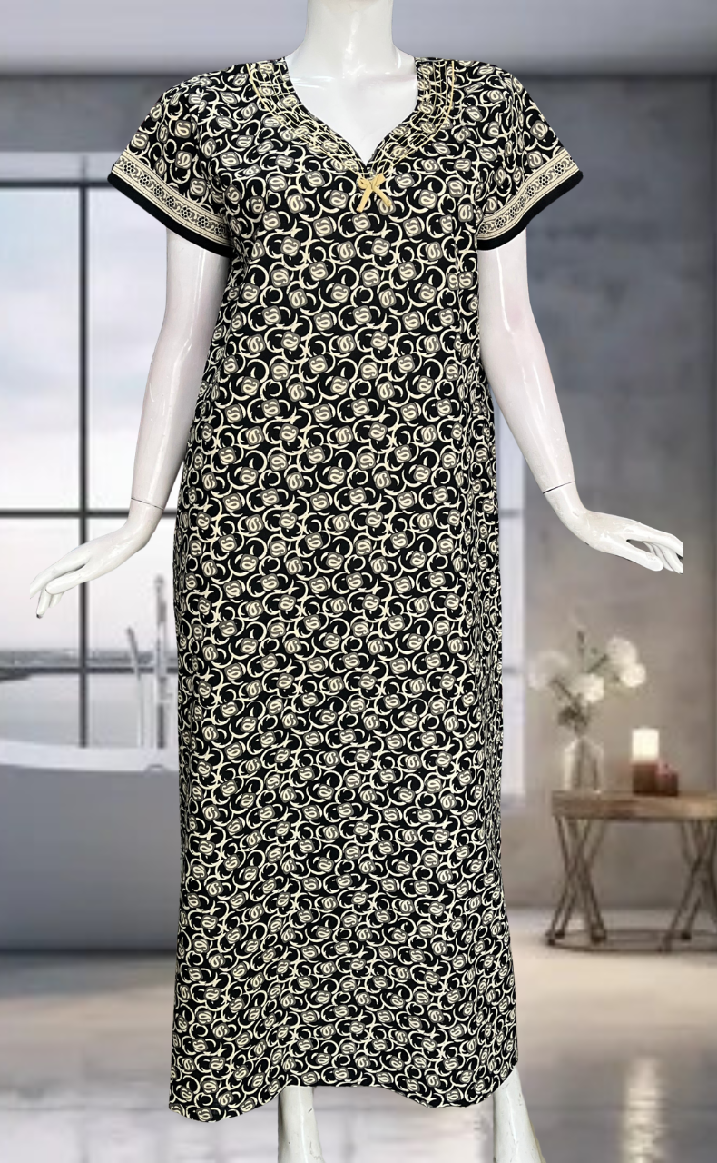 Black Flora Pure Cotton Nighty. Pure Durable Cotton | Laces and Frills