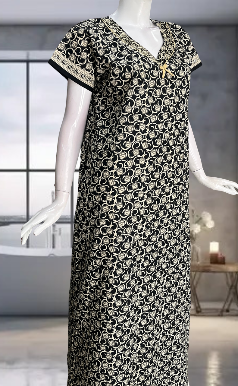 Black Flora Pure Cotton Nighty. Pure Durable Cotton | Laces and Frills
