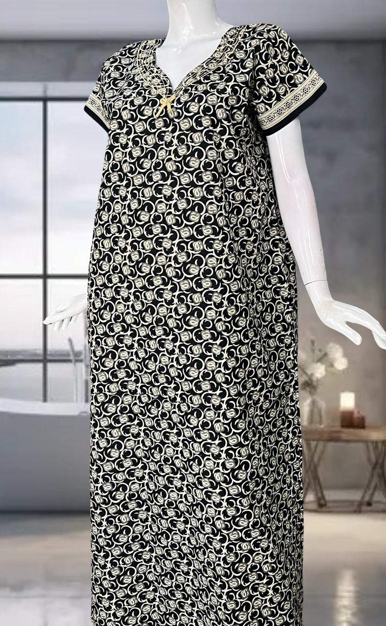 Black Flora Pure Cotton Nighty. Pure Durable Cotton | Laces and Frills