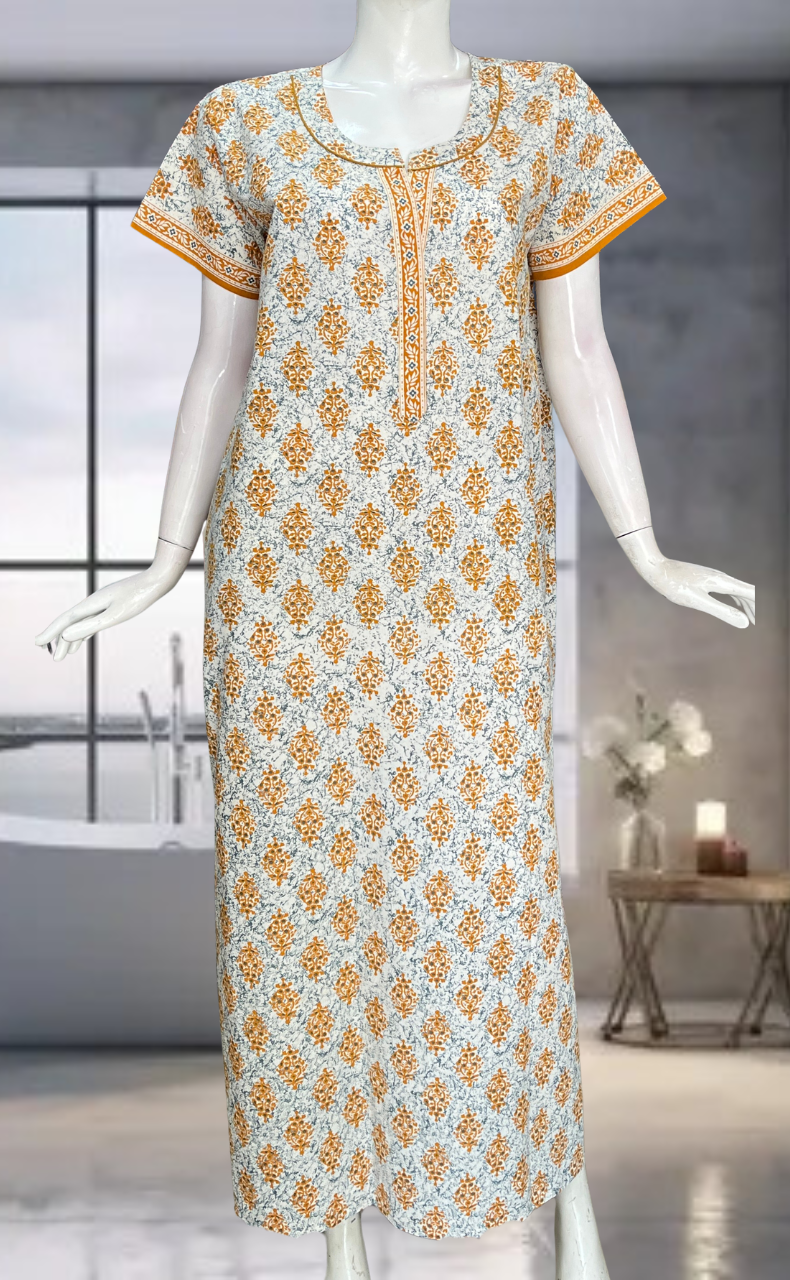 Yellow Garden Pure Cotton Nighty. Pure Durable Cotton | Laces and Frills