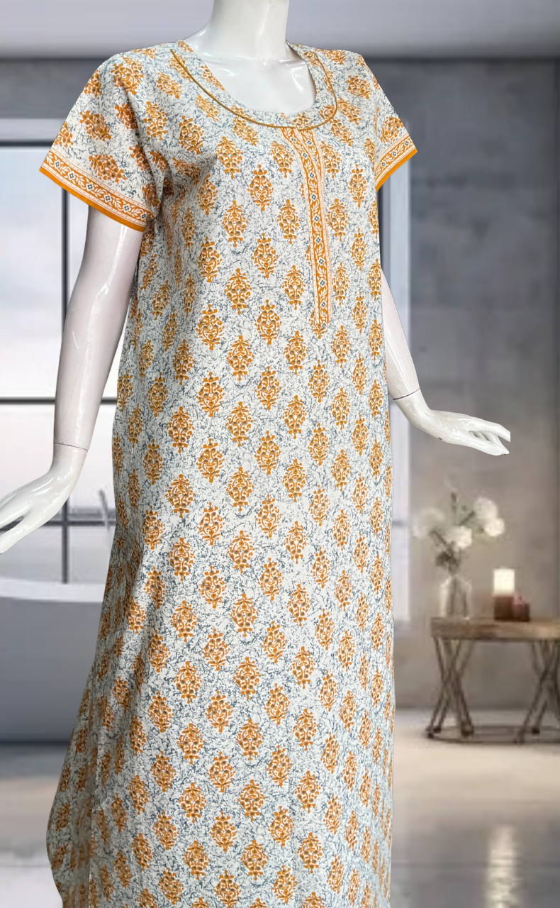 Yellow Garden Pure Cotton Nighty. Pure Durable Cotton | Laces and Frills