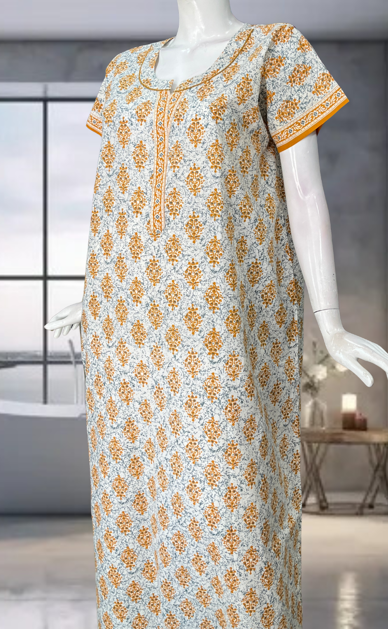 Yellow Garden Pure Cotton Nighty. Pure Durable Cotton | Laces and Frills