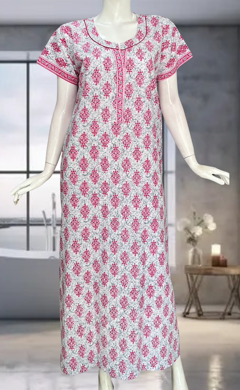 Pink Garden Pure Cotton Nighty. Pure Durable Cotton | Laces and Frills