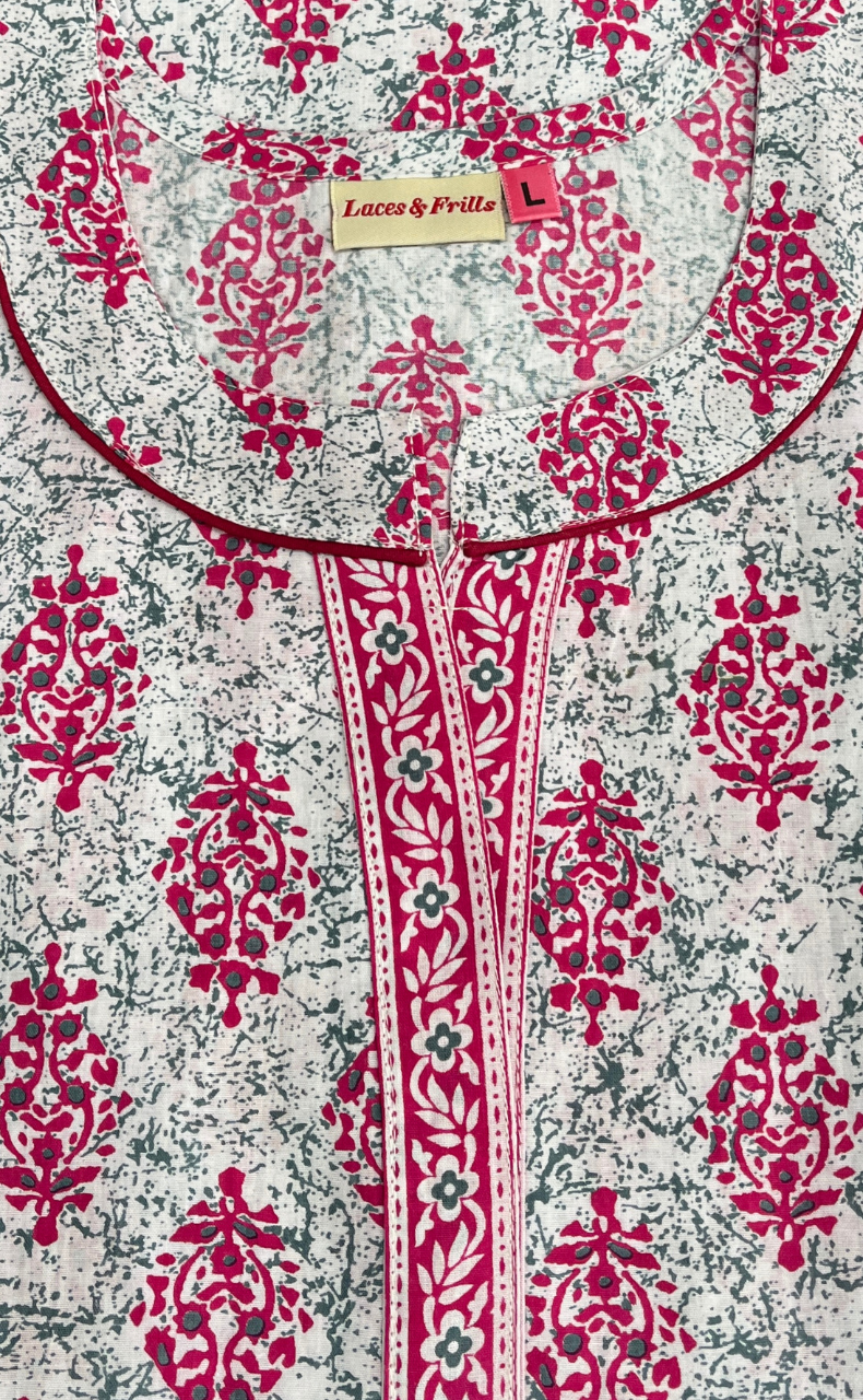 Pink Garden Pure Cotton Nighty. Pure Durable Cotton | Laces and Frills