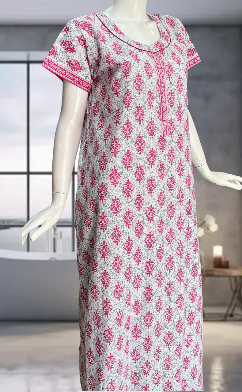 Pink Garden Pure Cotton Nighty. Pure Durable Cotton | Laces and Frills