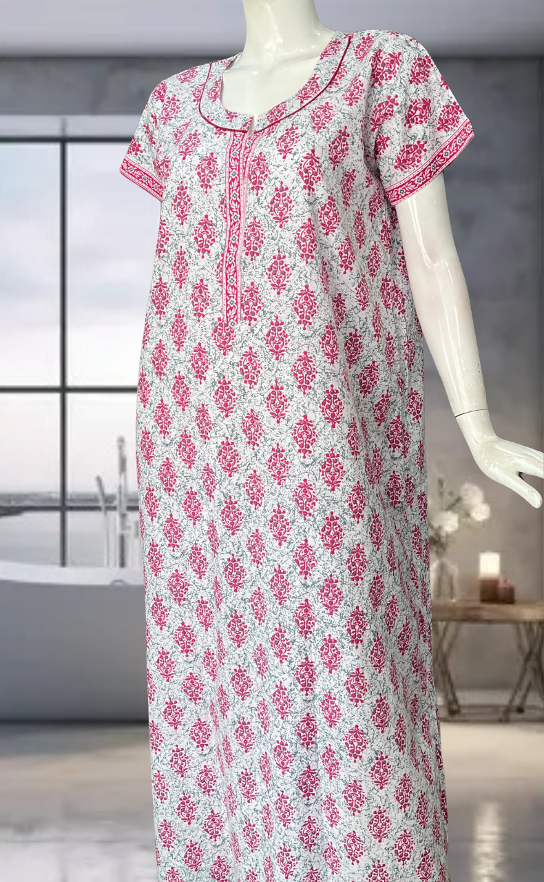 Pink Garden Pure Cotton Nighty. Pure Durable Cotton | Laces and Frills