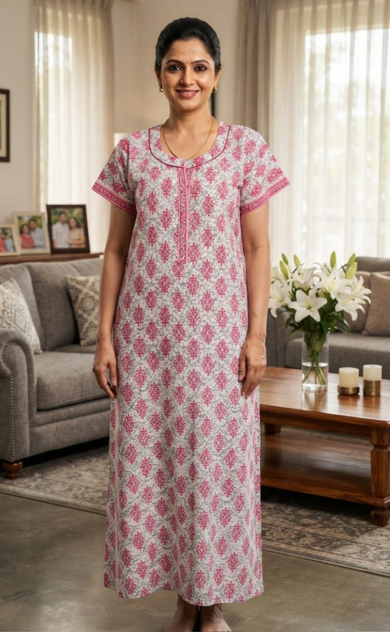 Pink Garden Pure Cotton Nighty. Pure Durable Cotton | Laces and Frills