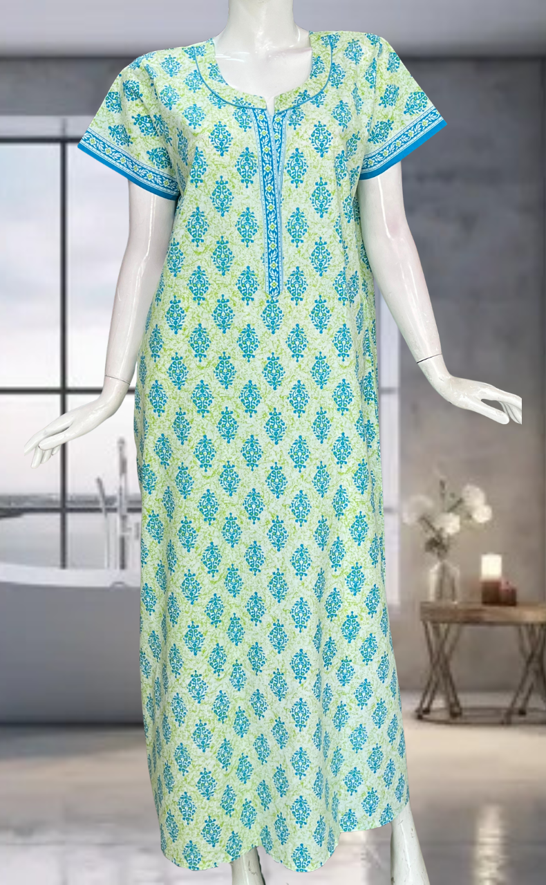 Sky Blue Garden Flora Pure Cotton Nighty. Pure Durable Cotton | Laces and Frills