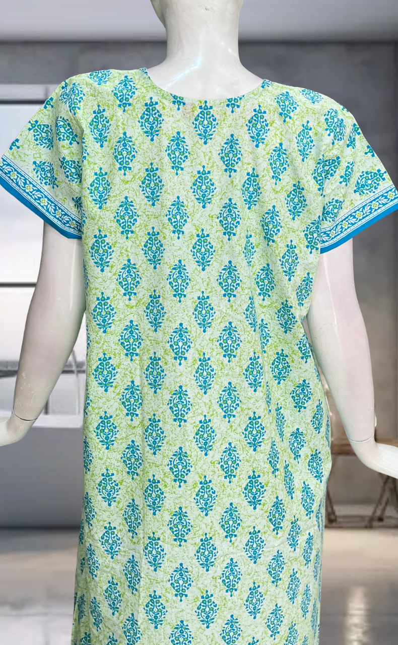 Sky Blue Garden Flora Pure Cotton Nighty. Pure Durable Cotton | Laces and Frills