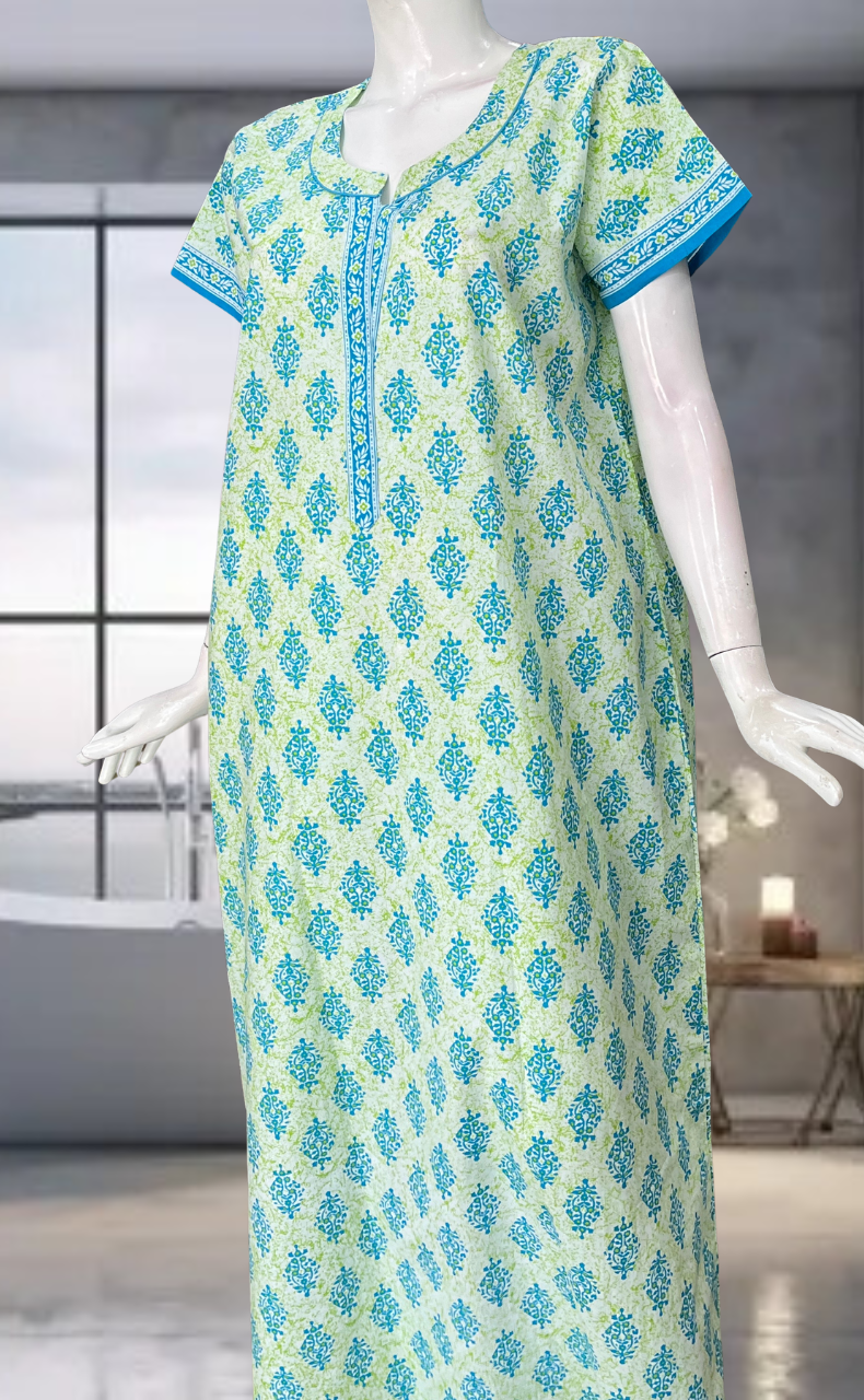 Sky Blue Garden Flora Pure Cotton Nighty. Pure Durable Cotton | Laces and Frills