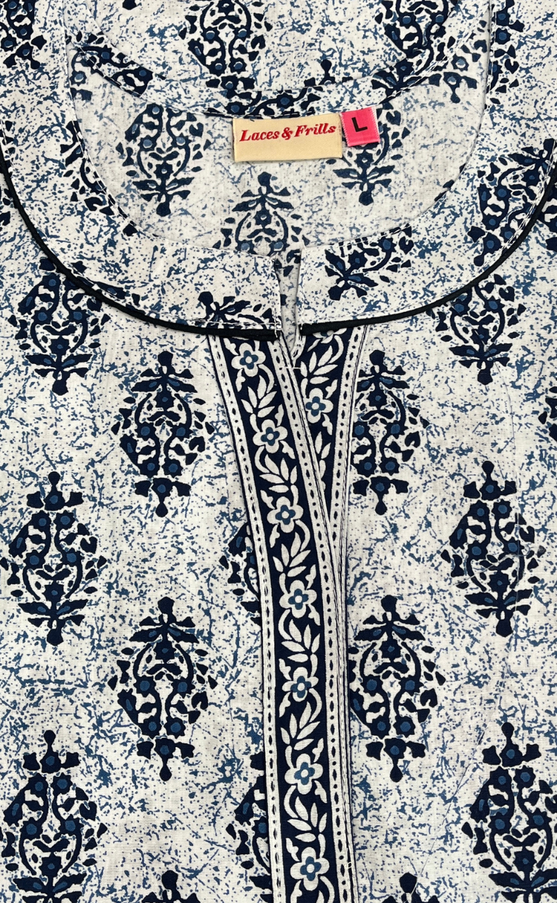 Navy Blue Garden Pure Cotton Nighty. Pure Durable Cotton | Laces and Frills
