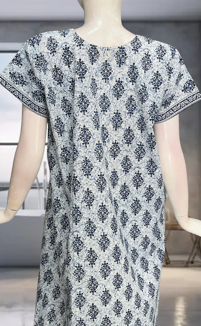 Navy Blue Garden Pure Cotton Nighty. Pure Durable Cotton | Laces and Frills