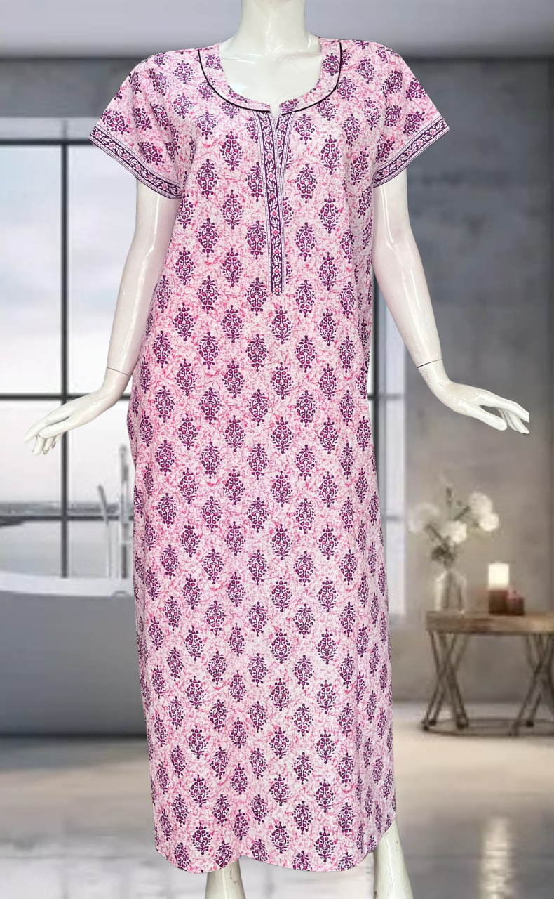 Purple Garden Pure Cotton Nighty. Pure Durable Cotton | Laces and Frills