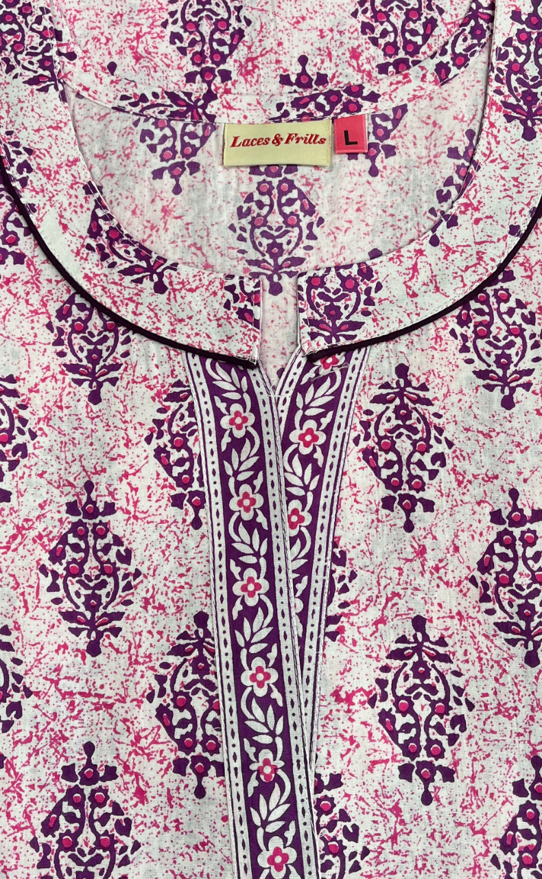 Purple Garden Pure Cotton Nighty. Pure Durable Cotton | Laces and Frills