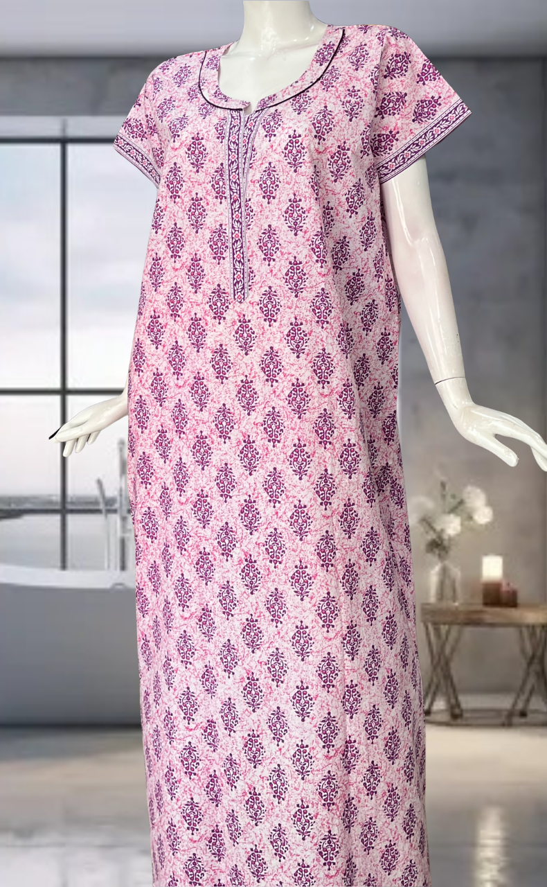 Purple Garden Pure Cotton Nighty. Pure Durable Cotton | Laces and Frills