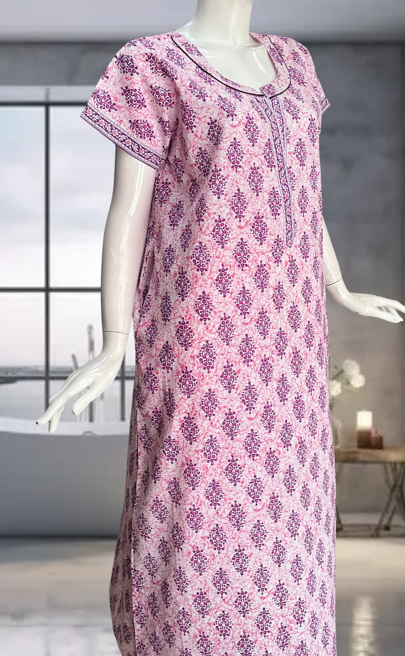 Purple Garden Pure Cotton Nighty. Pure Durable Cotton | Laces and Frills