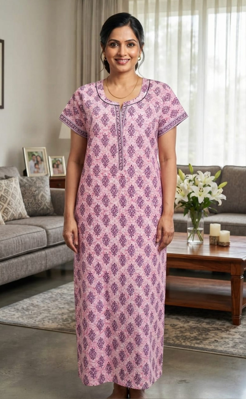 Purple Garden Pure Cotton Nighty. Pure Durable Cotton | Laces and Frills