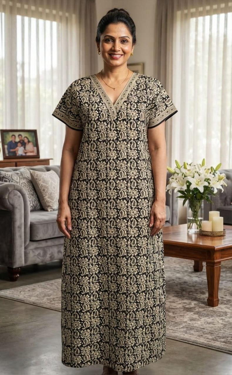 Black Garden Pure Cotton Nighty. Pure Durable Cotton | Laces and Frills