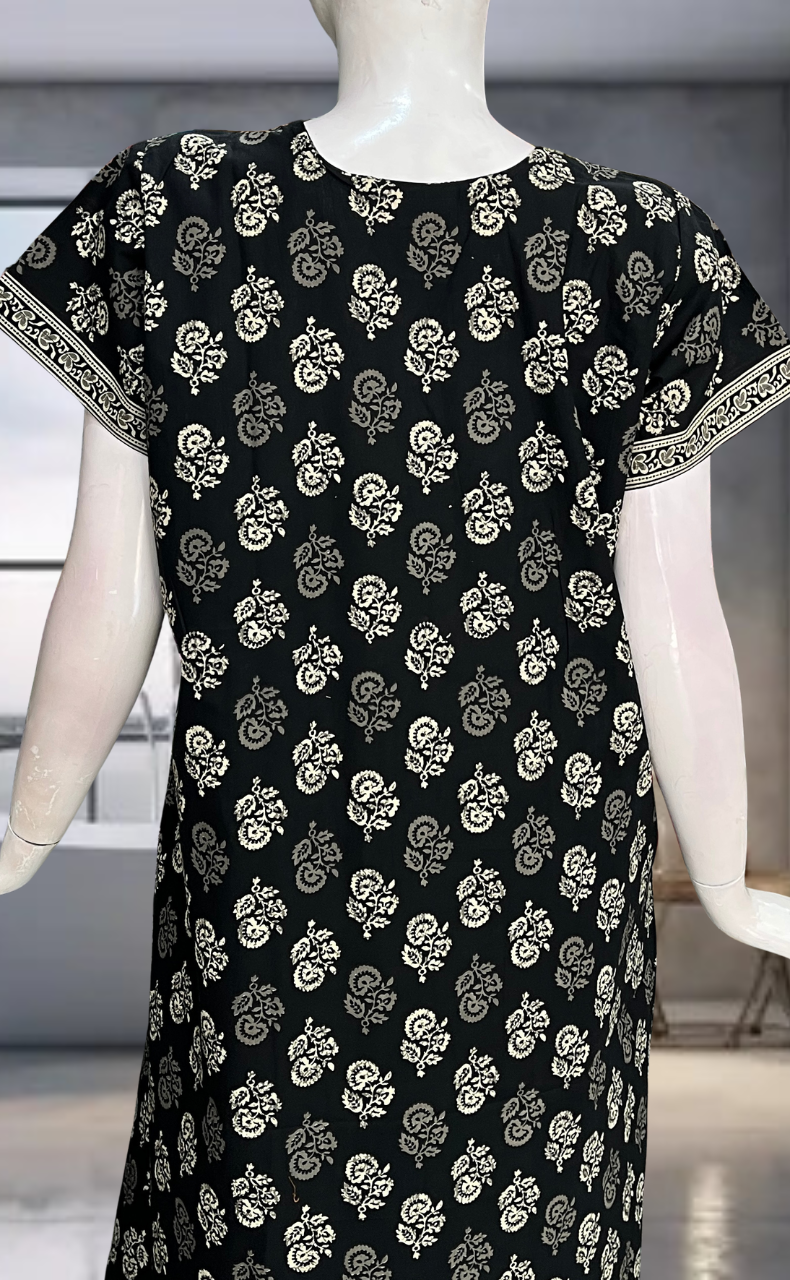 Black Flora Pure Cotton Nighty. Pure Durable Cotton | Laces and Frills