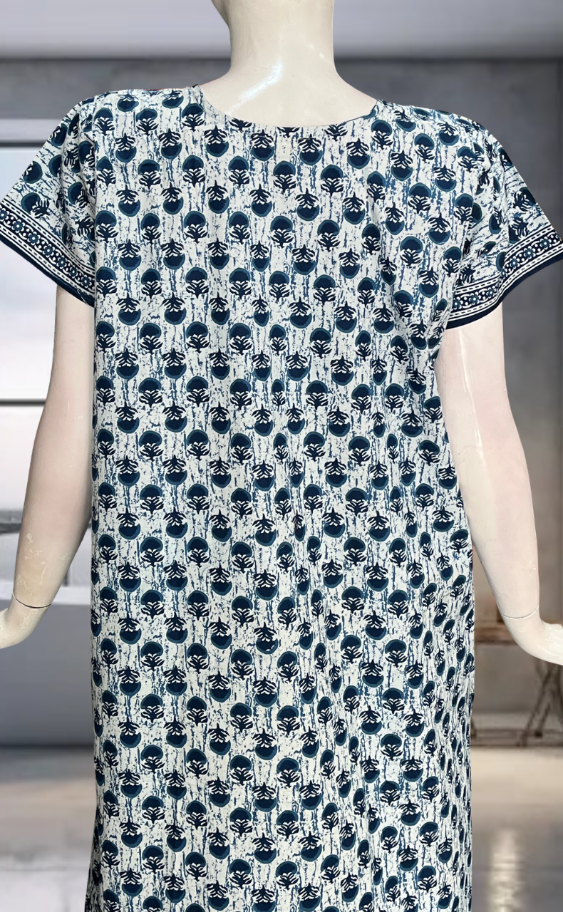 Blue Flora Pure Cotton Nighty. Pure Durable Cotton | Laces and Frills