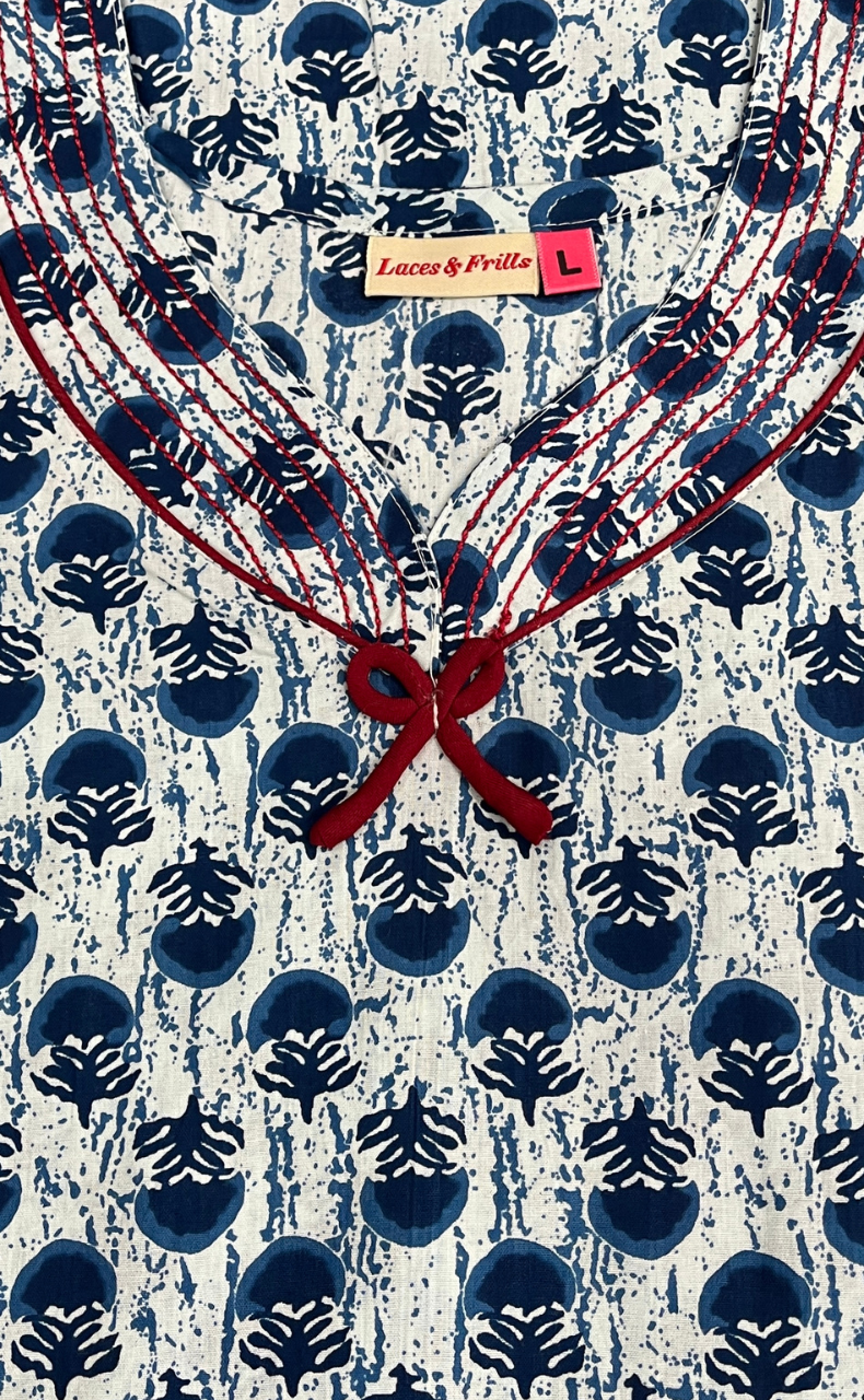Blue Flora Pure Cotton Nighty. Pure Durable Cotton | Laces and Frills
