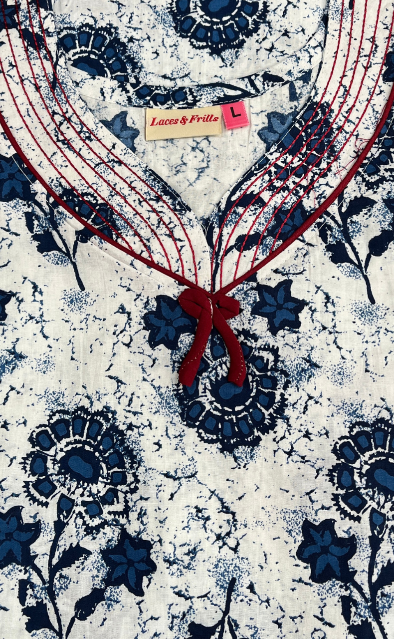 Blue Flora Pure Cotton Nighty. Pure Durable Cotton | Laces and Frills