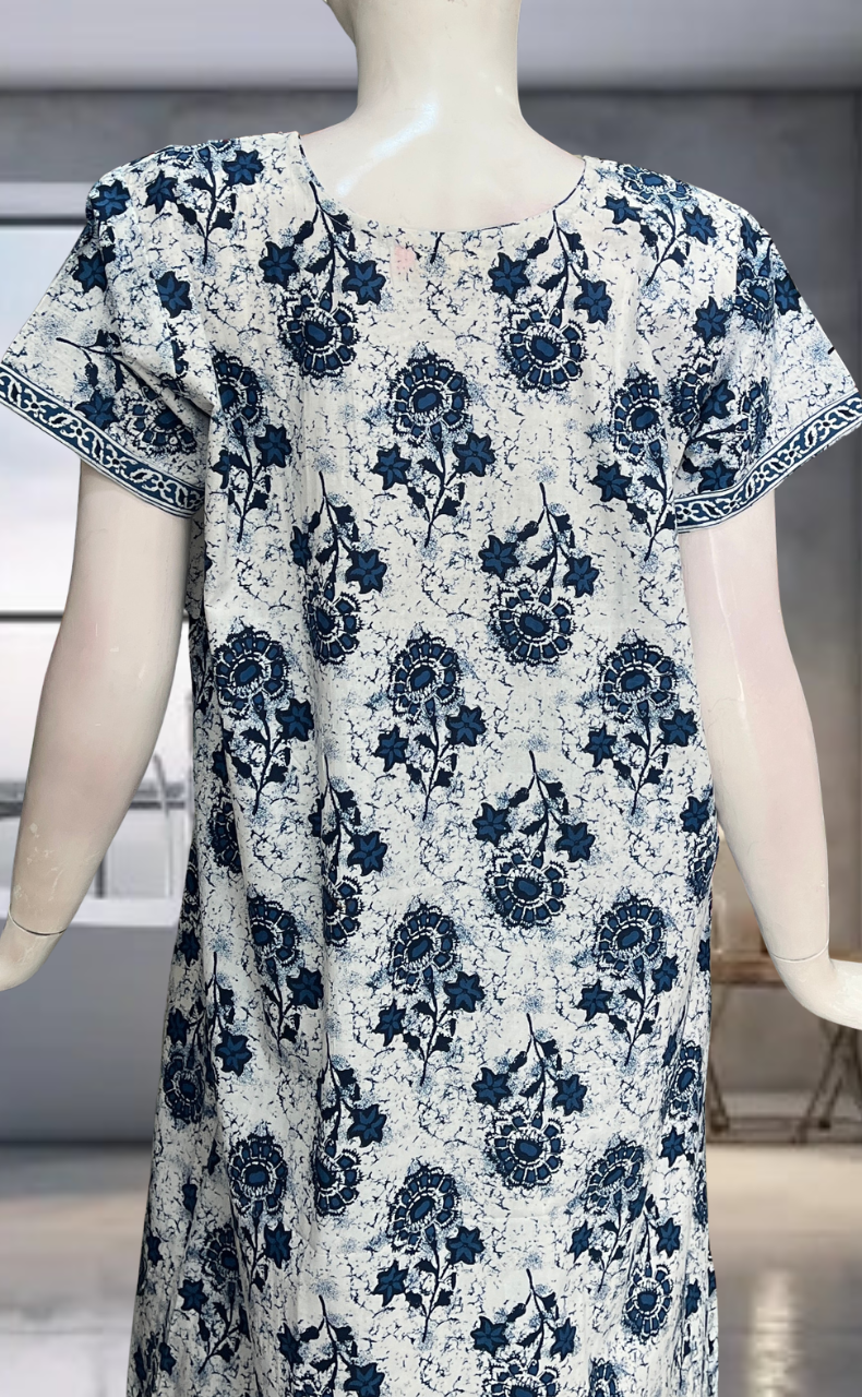 Blue Flora Pure Cotton Nighty. Pure Durable Cotton | Laces and Frills
