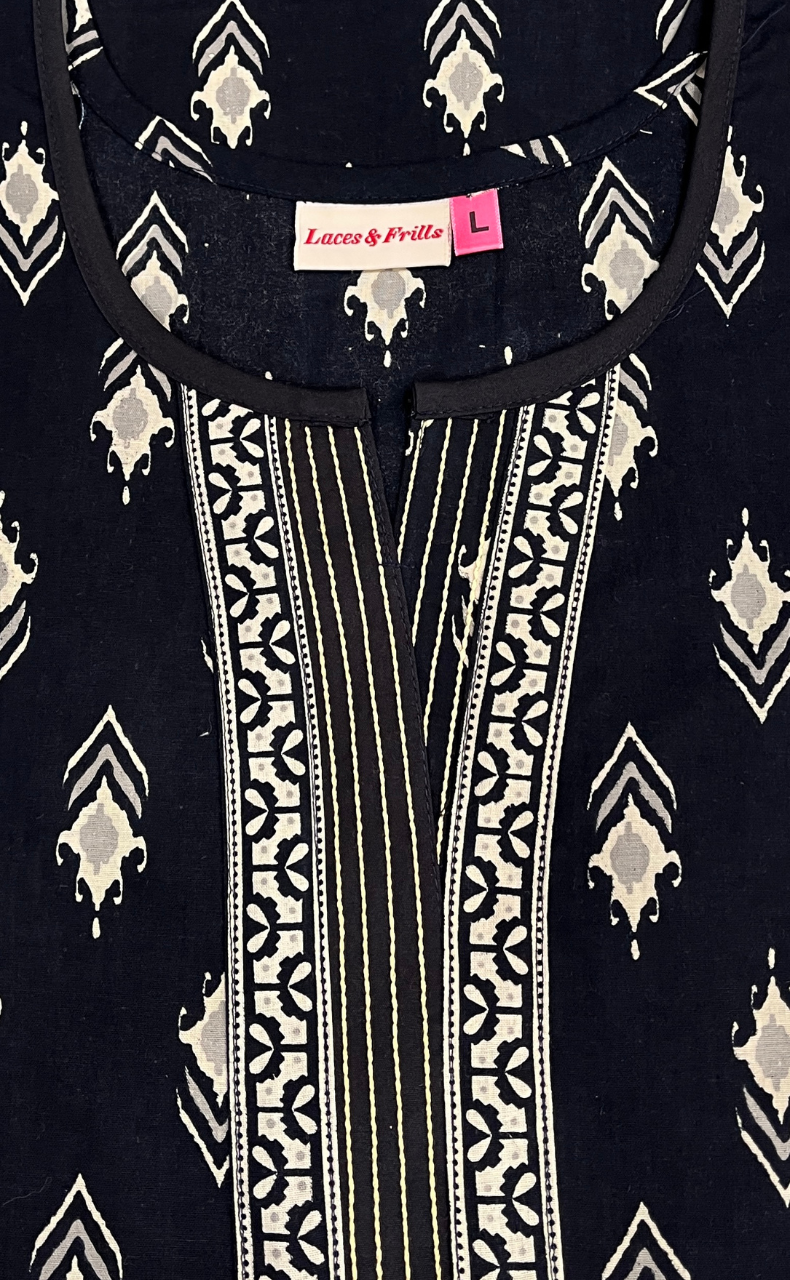 Black Ikkat Pure Cotton Nighty. Pure Durable Cotton | Laces and Frills