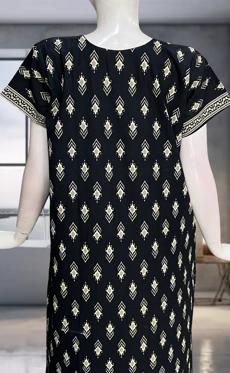 Black Ikkat Pure Cotton Nighty. Pure Durable Cotton | Laces and Frills