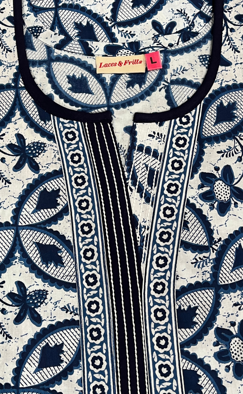 Blue Leafy Pure Cotton Nighty. Pure Durable Cotton | Laces and Frills