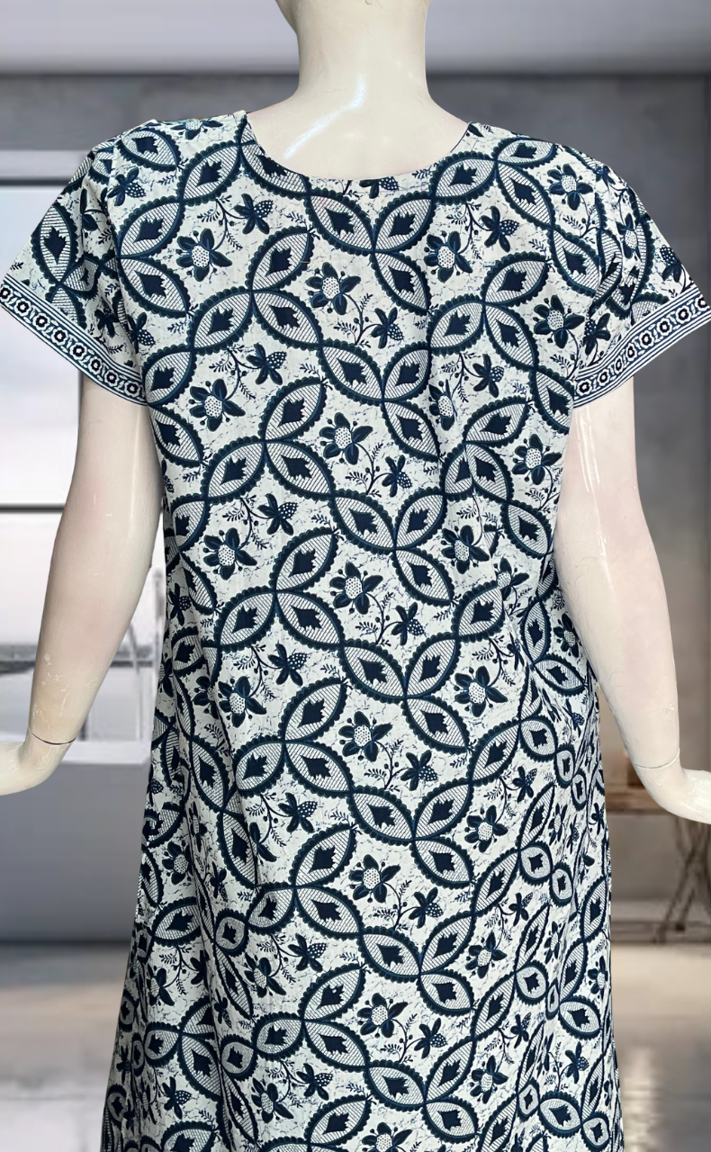 Blue Leafy Pure Cotton Nighty. Pure Durable Cotton | Laces and Frills