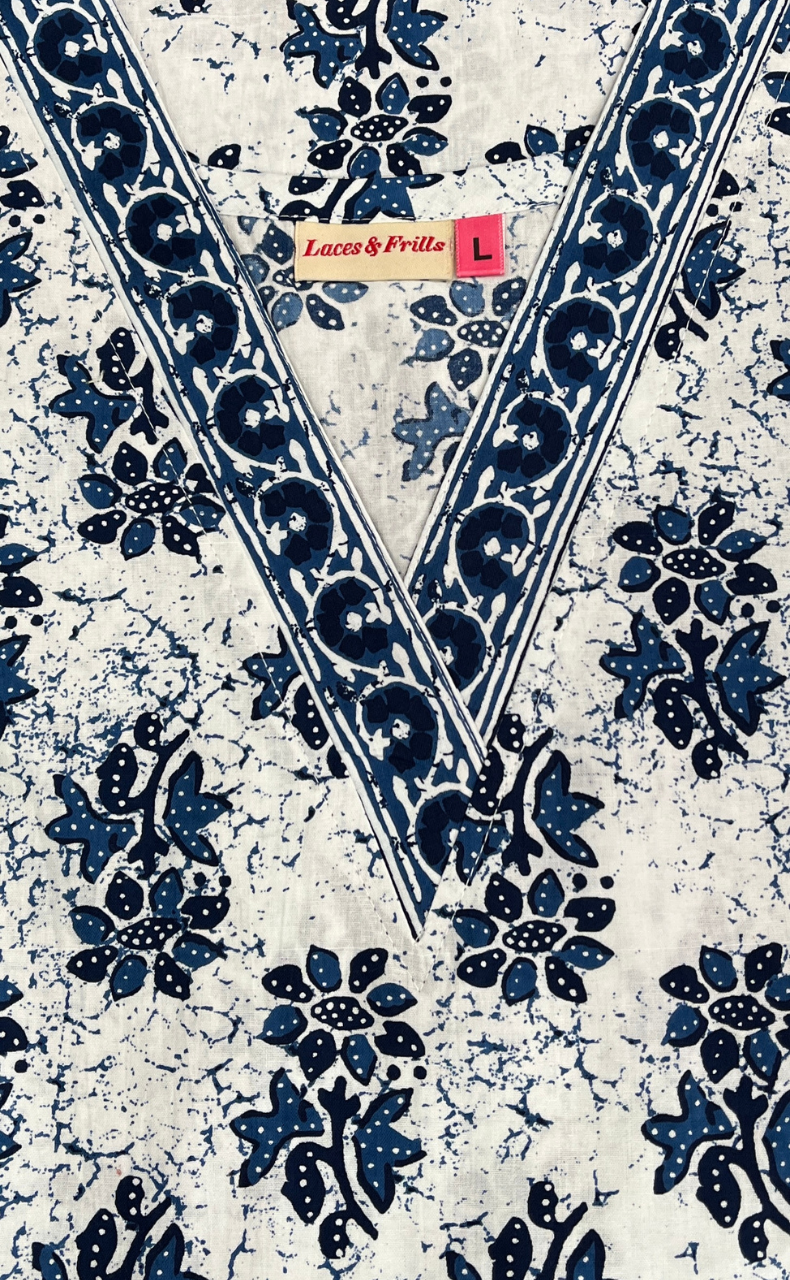 Blue Flora Pure Cotton Nighty. Pure Durable Cotton | Laces and Frills