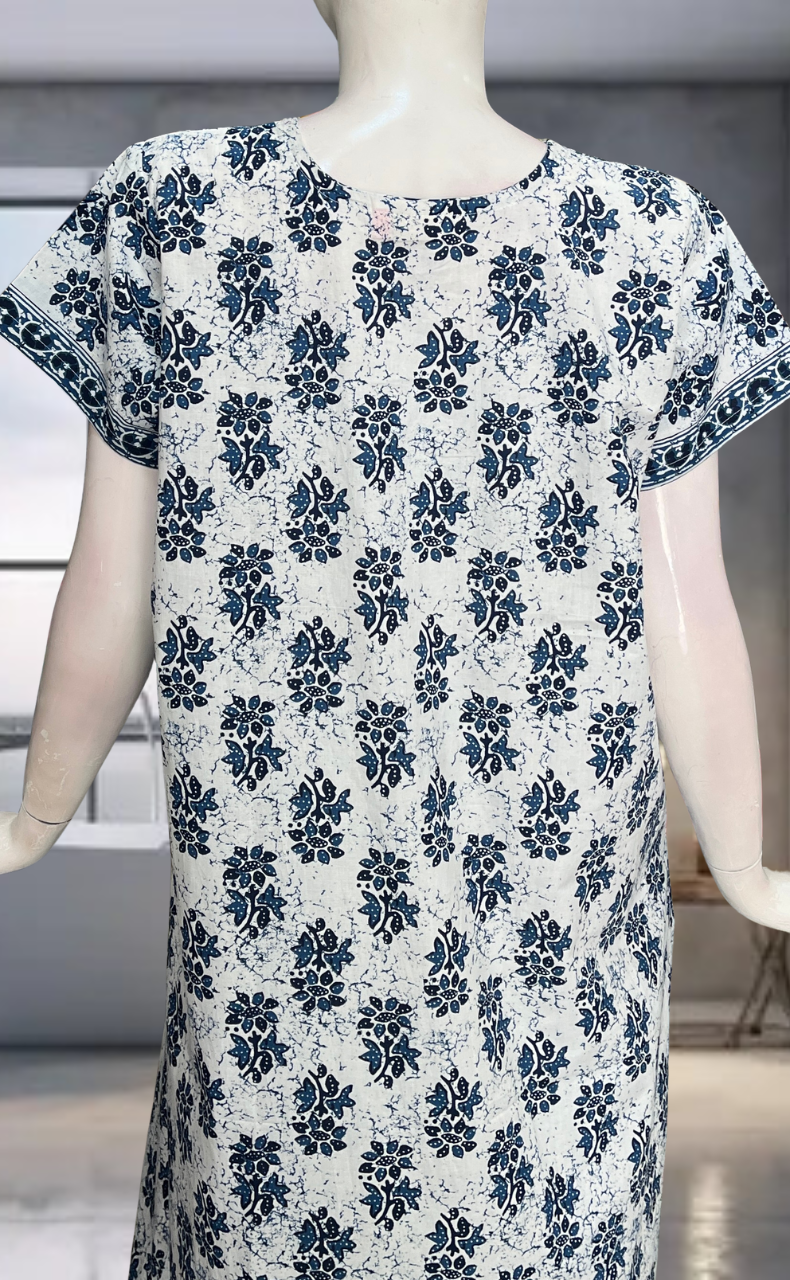 Blue Flora Pure Cotton Nighty. Pure Durable Cotton | Laces and Frills