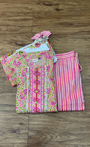 Pink Garden Kurti With Palazzo And Dupatta Set  .Pure Versatile Cotton. | Laces and Frills - Laces and Frills
