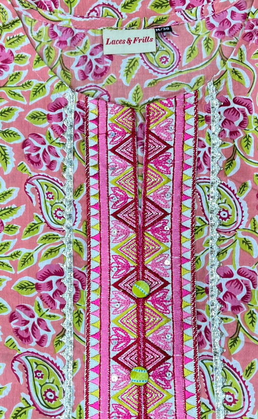 Pink Garden Kurti With Palazzo And Dupatta Set  .Pure Versatile Cotton. | Laces and Frills - Laces and Frills