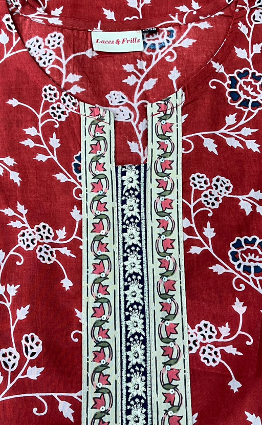 Maroon Garden Kurti With Pant And Dupatta Set  .Pure Versatile Cotton. | Laces and Frills - Laces and Frills