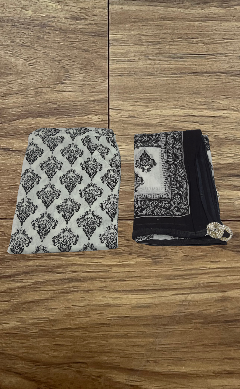 Light Green/Black Motif Kurti With Pant And Dupatta Set  .Pure Versatile Cotton. | Laces and Frills - Laces and Frills