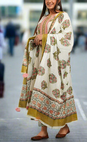 Pink Floral Jaipur Cotton Kurti With Pant And Dupatta Set. Pure Versatile Cotton. | Laces and Frills