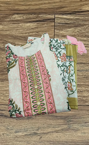 Pink Floral Jaipur Cotton Kurti With Pant And Dupatta Set. Pure Versatile Cotton. | Laces and Frills