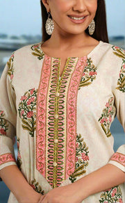 Pink Floral Jaipur Cotton Kurti With Pant And Dupatta Set. Pure Versatile Cotton. | Laces and Frills