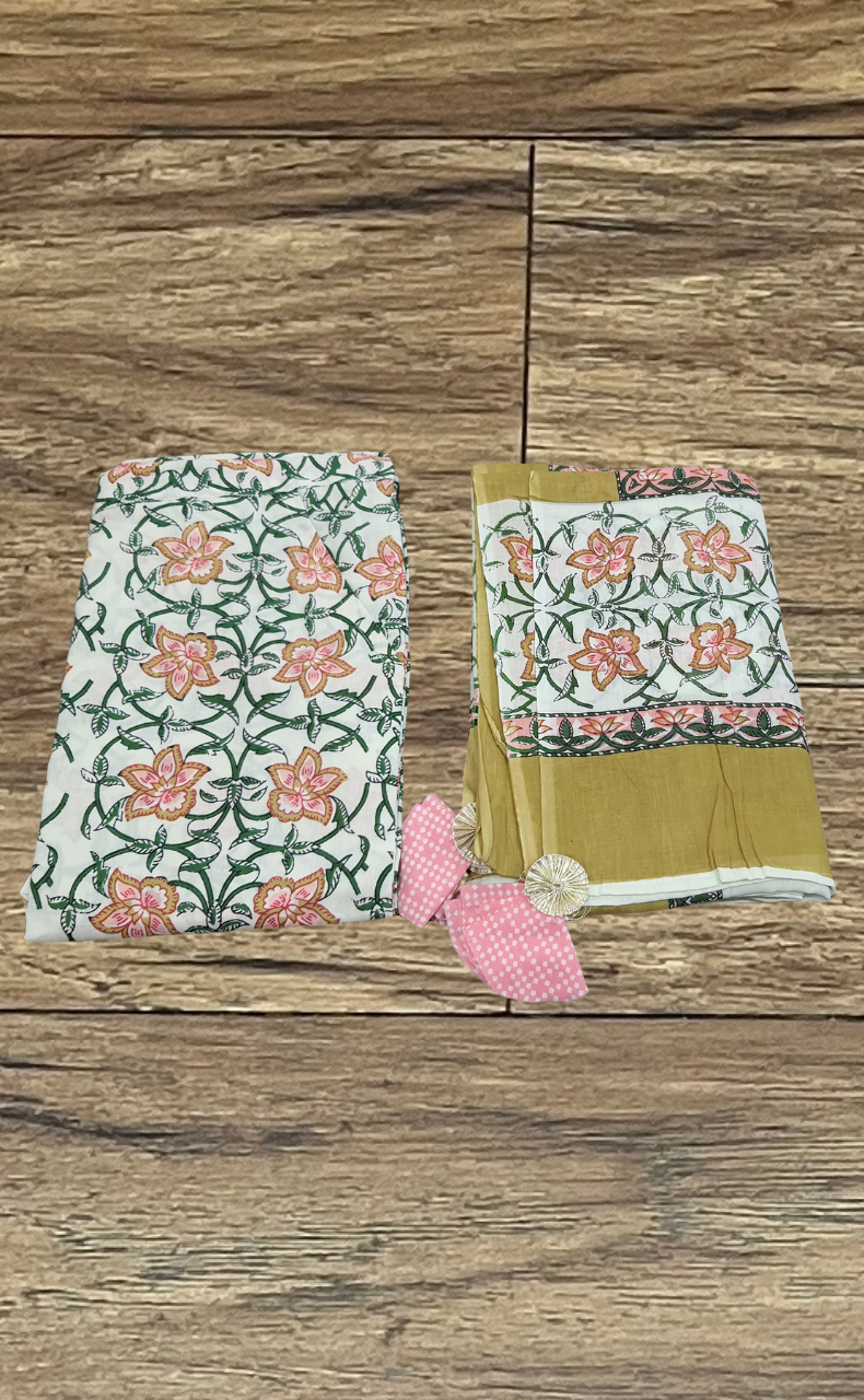 Pink Floral Jaipur Cotton Kurti With Pant And Dupatta Set. Pure Versatile Cotton. | Laces and Frills