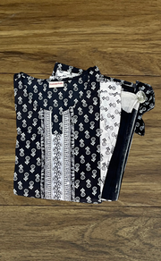 Black/White Floral Kurti With Pant And Dupatta Set  .Pure Versatile Cotton. | Laces and Frills - Laces and Frills