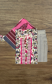 Cream/Pink Garden Kurti With Pant And Dupatta Set  .Pure Versatile Cotton. | Laces and Frills - Laces and Frills