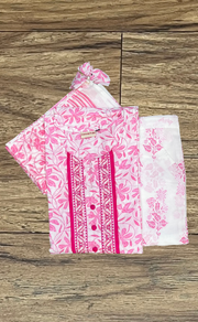 White/Pink Garden Kurti With Pant And Dupatta Set  .Pure Versatile Cotton. | Laces and Frills - Laces and Frills